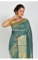 Pure Munga Silk Saree With Golden Zari Highlighted Border And Stripes Pallu (KR162)